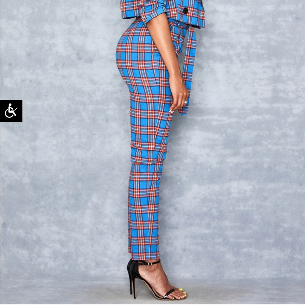 Mistress Rocks Zinger Blue & Red Tartan Peg Leg Trousers